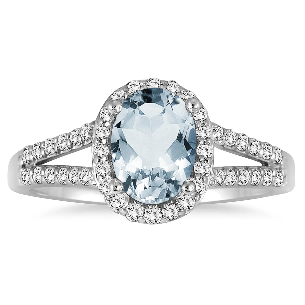 1 1/4 Carat Oval Aquamarine And Diamond Ring In 10K White Gold