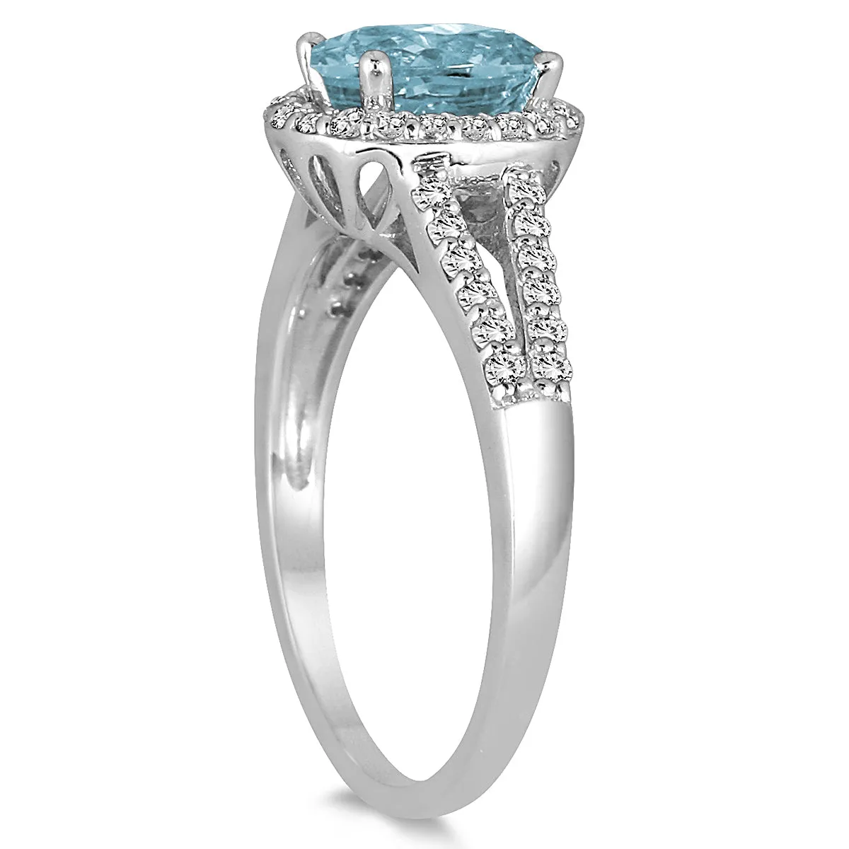 1 1/4 Carat Oval Aquamarine And Diamond Ring In 10K White Gold