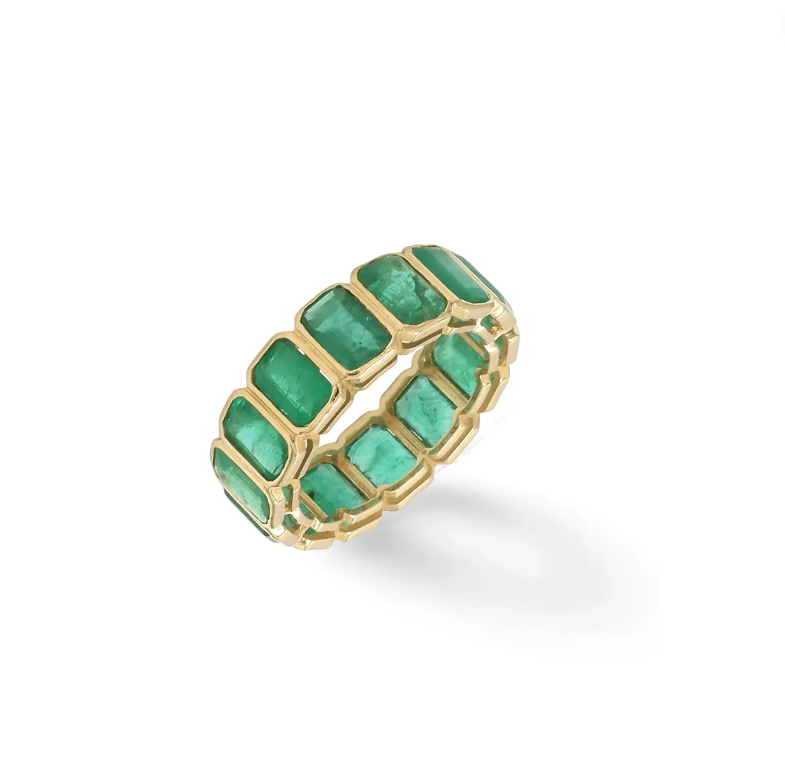 14K & 18K Gold Emerald Eternity Ring, Bezel Set