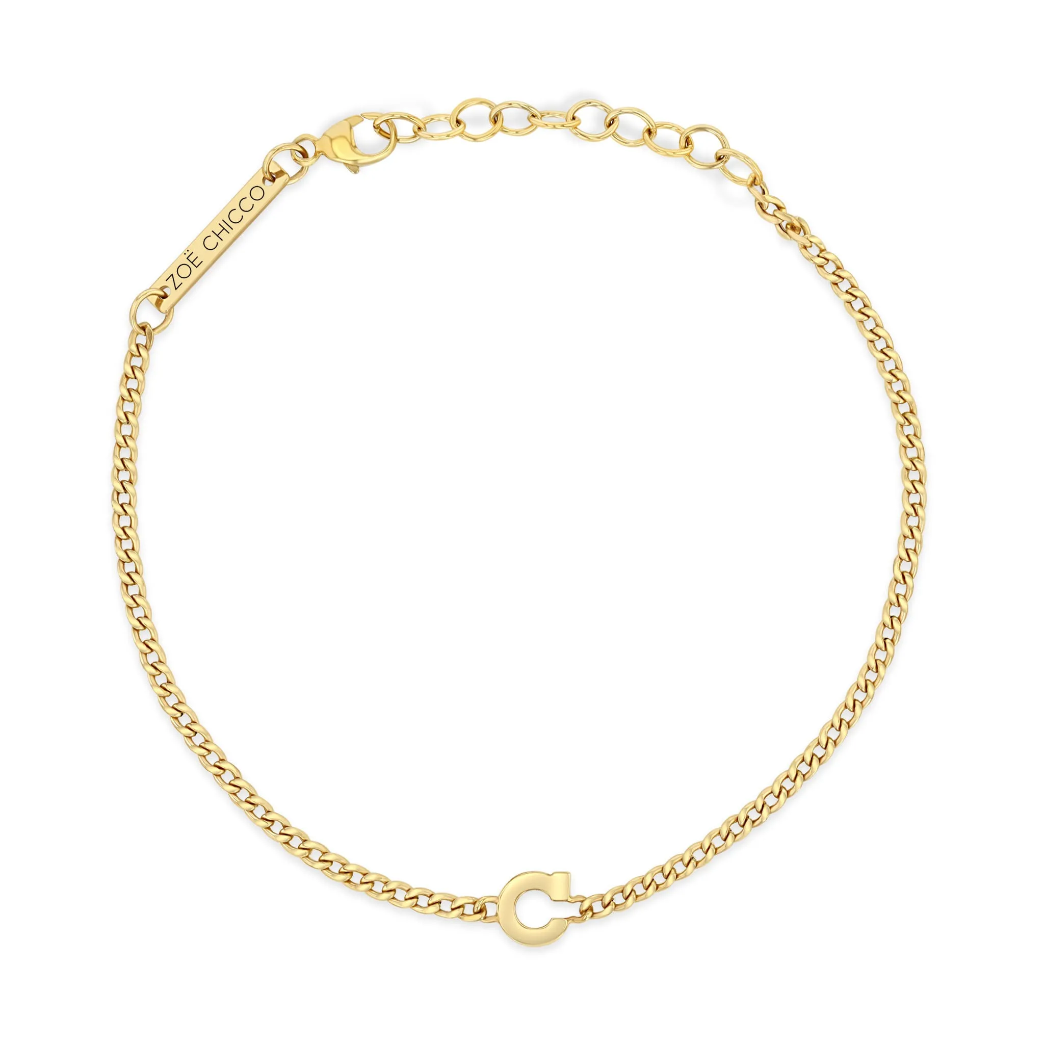 14k Initial Letter Curb Chain Bracelet