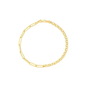 14K Yellow Gold 50/50 Paperclip   Rolo Chain Bracelet