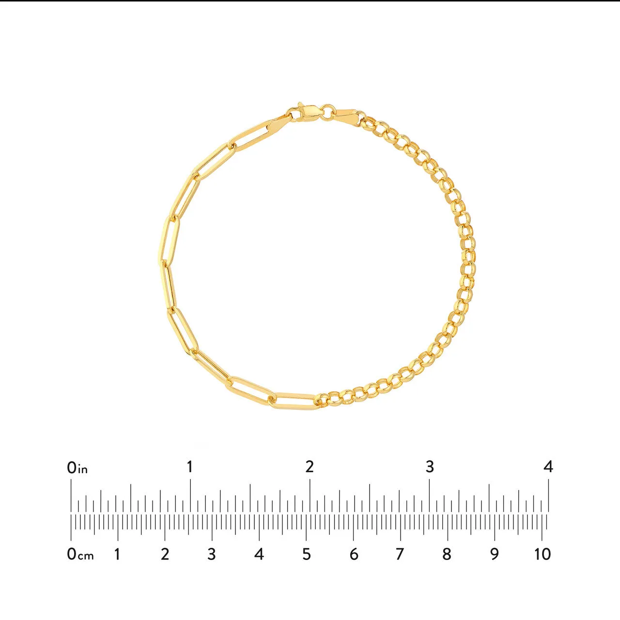 14K Yellow Gold 50/50 Paperclip   Rolo Chain Bracelet