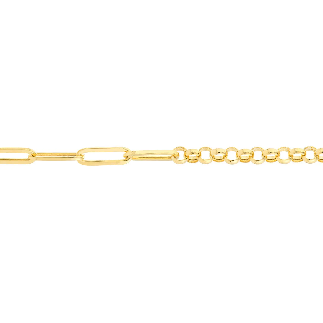 14K Yellow Gold 50/50 Paperclip   Rolo Chain Bracelet