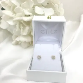 14k Yellow Gold Heart CZ Baby Screw backs