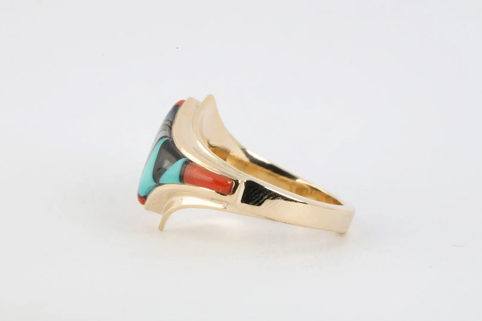 14k Yellow Gold Inlay Ring Size 7.5 (5.85g.)