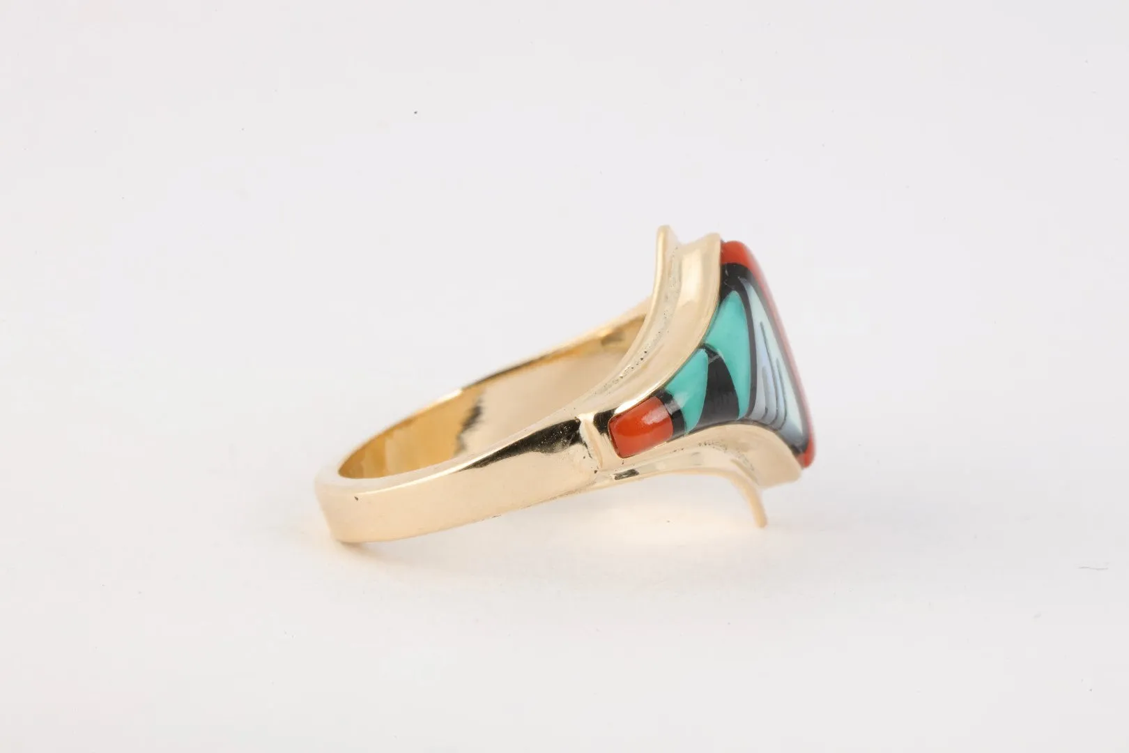 14k Yellow Gold Inlay Ring Size 7.5 (5.85g.)