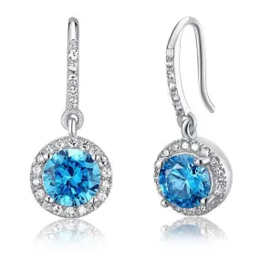 1.5 Carat Created Blue Topaz 925 Sterling Silver Dangle Earrings MXFE8027