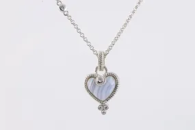 17"Judith Ripka 925 Silver Agate & C.Z. Heart Pendant Station Necklace (23.30g.)