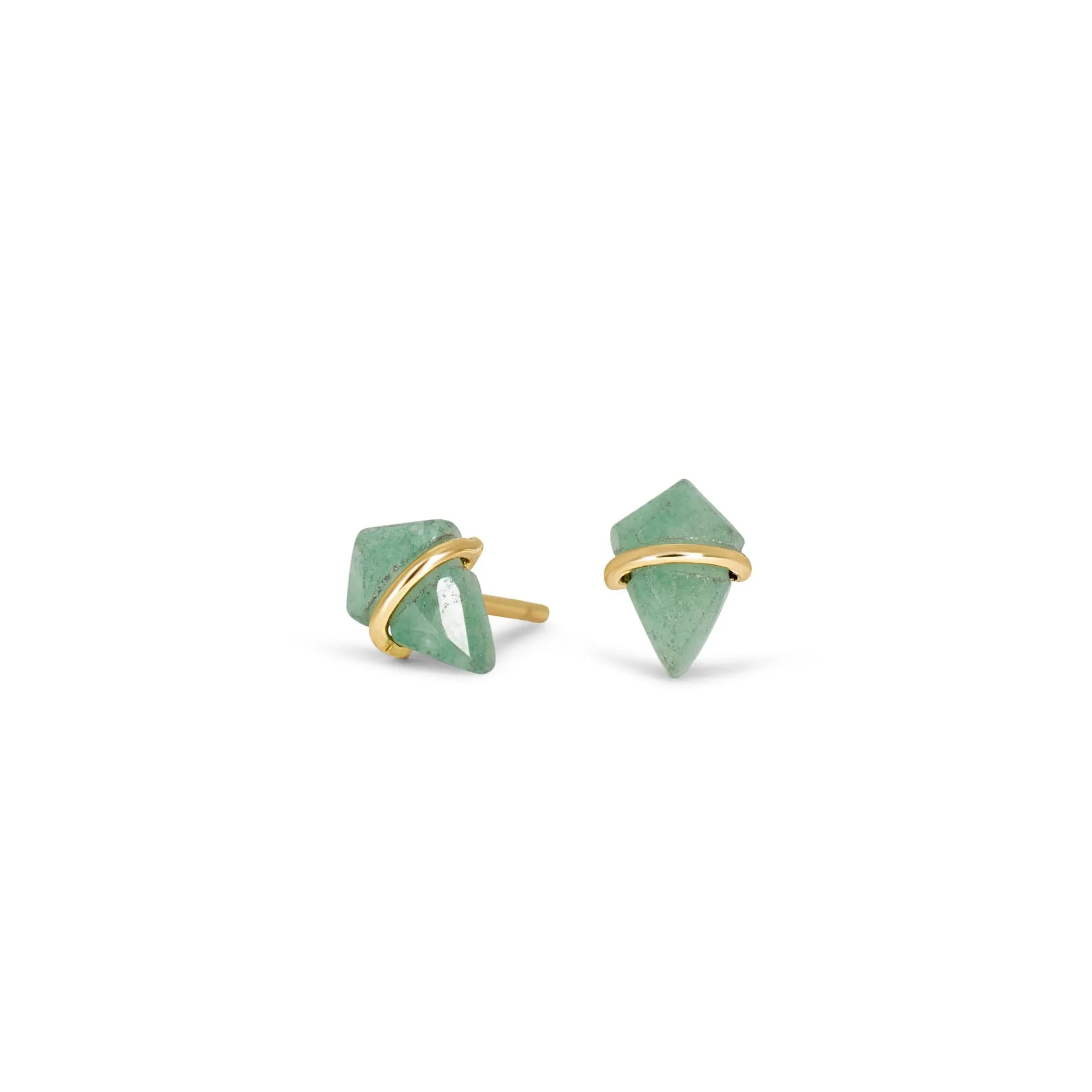 18K Kite Stud Earrings in Green Aventurine