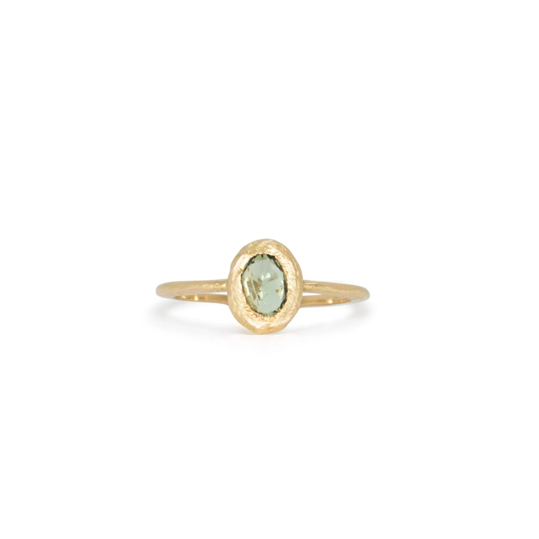 18K Oval Stone Ring in Green Sapphire