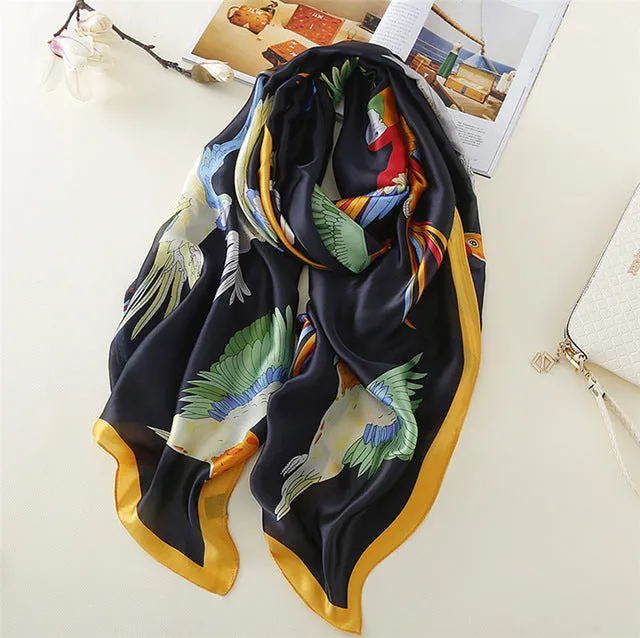 2017 luxury brand Women Silk scarf Beach Shawl and Echarpe Luxurious Wrap Designer scarves Plus Size female beach stole bandana