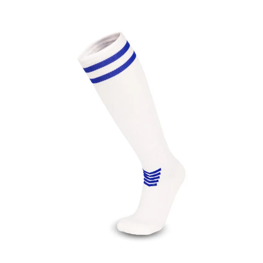 3 Pack Mens White Football Socks with Blue Srtiped Cuffs