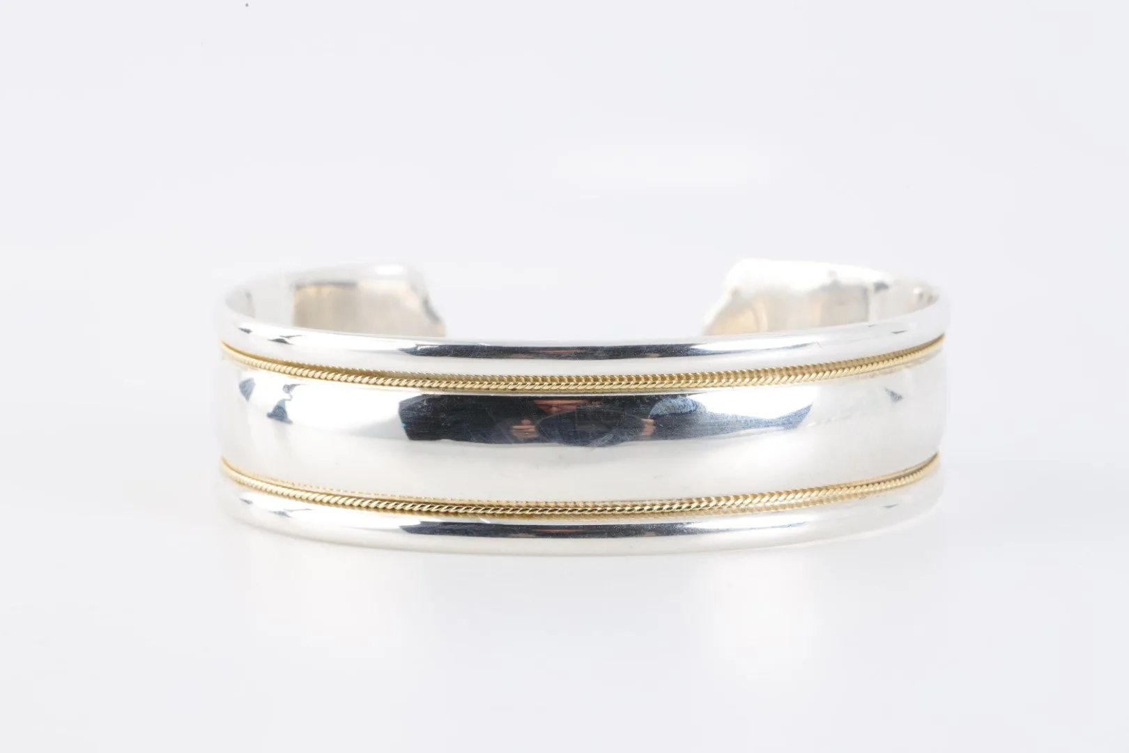 7" Tiffany & Co. 925 Silver & 18k Yellow Gold Rope Cuff Bracelet (30.95g.)