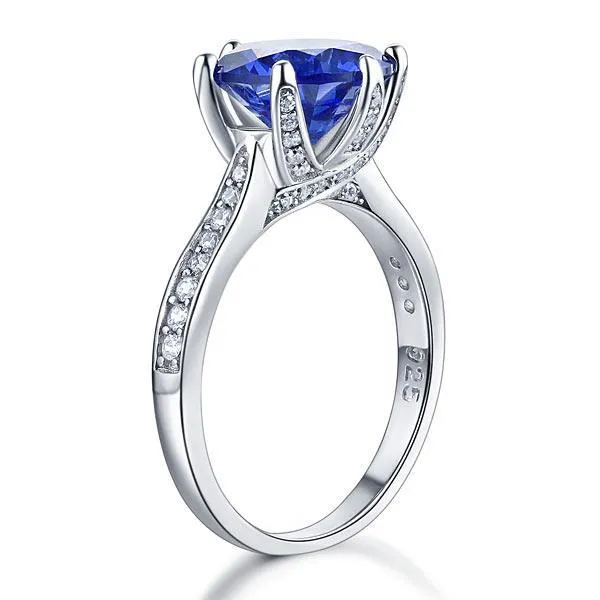 925 Sterling Silver Engagement Luxury Ring 3 Carat Blue Created Tanzanite Jewelry MXFR8229