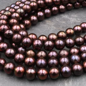 AAA Dark Chocolate Bronze Pearl 10mm Round Iridescent Real Genuine Freshwater Pearl 16" Strand