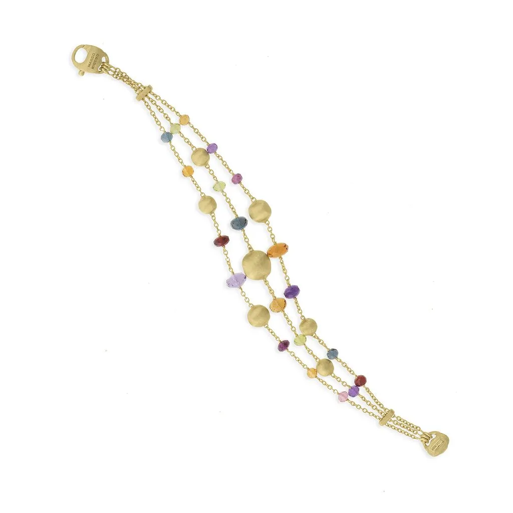 AFRICA GEMSTONE 18K YELLOW GOLD MIXED GEMSTONE THREE STRAND BRACELET BB2266-MIX02