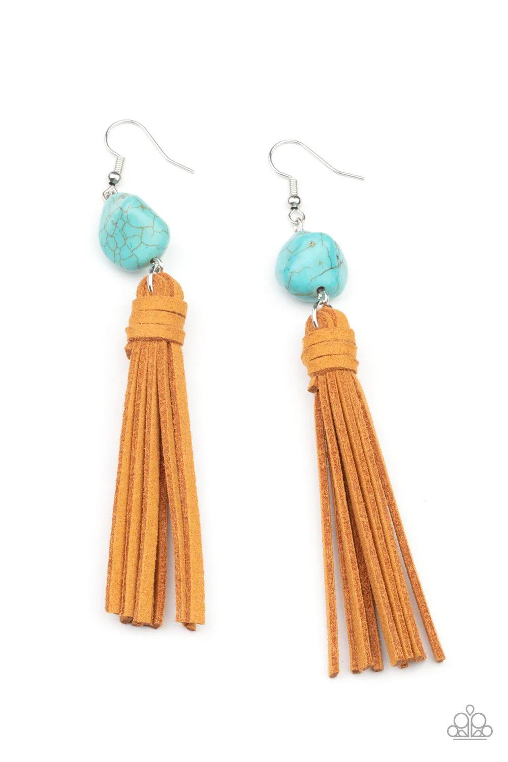 All-Natural Allure Turquoise Blue Stone and Suede Tassel Earrings - Paparazzi Accessories