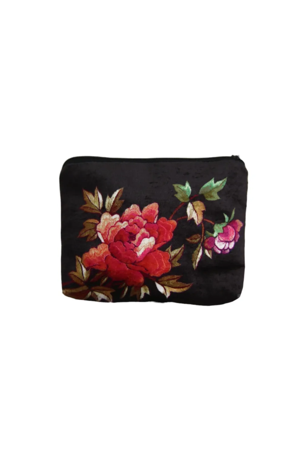 ANNA CHANDLER VELVET CHANGE PURSE BLACK PEONY