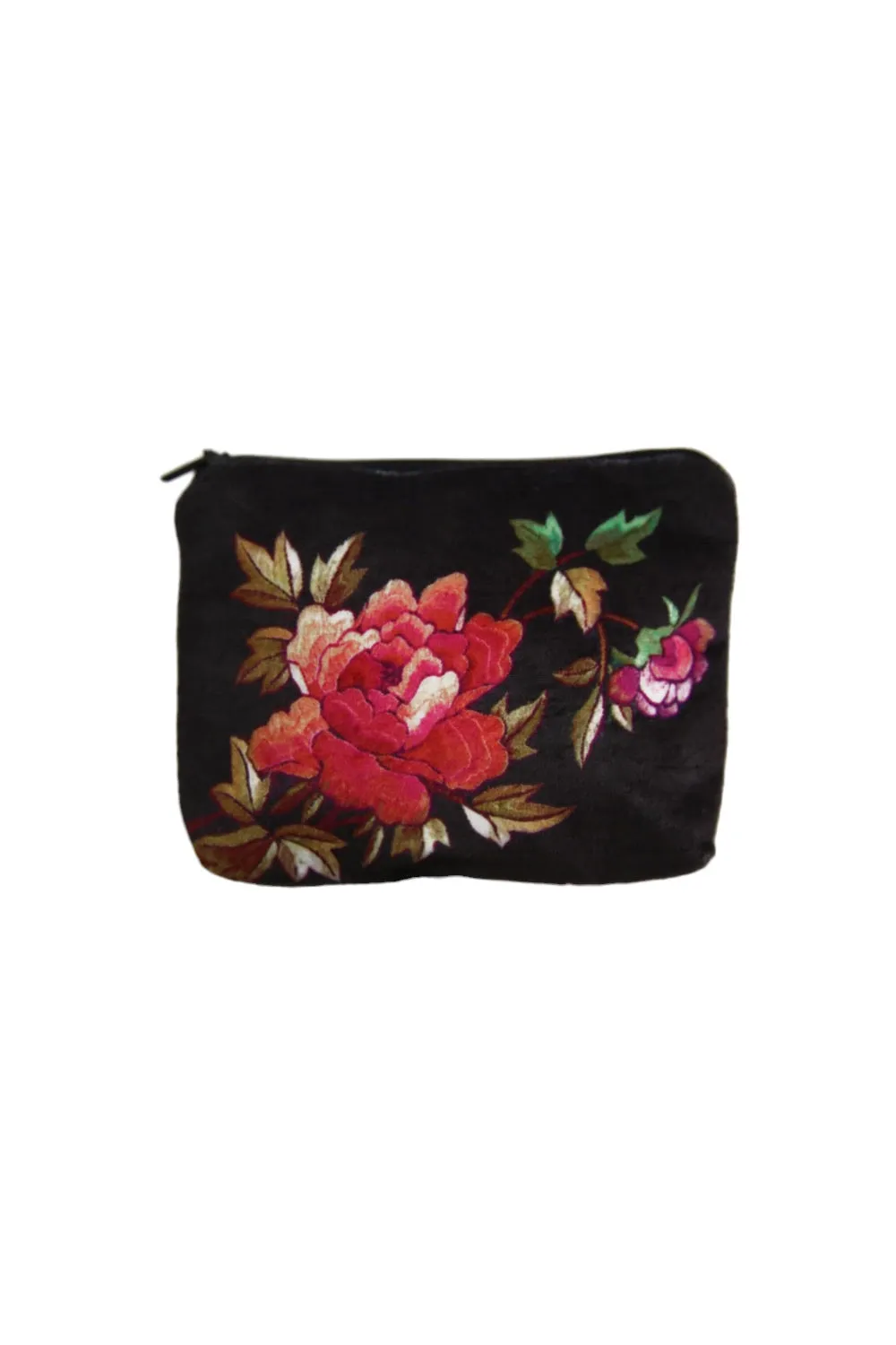 ANNA CHANDLER VELVET CHANGE PURSE BLACK PEONY