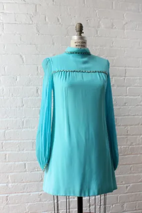 Aqua Chiffon Sleeve Mini Dress XS/S