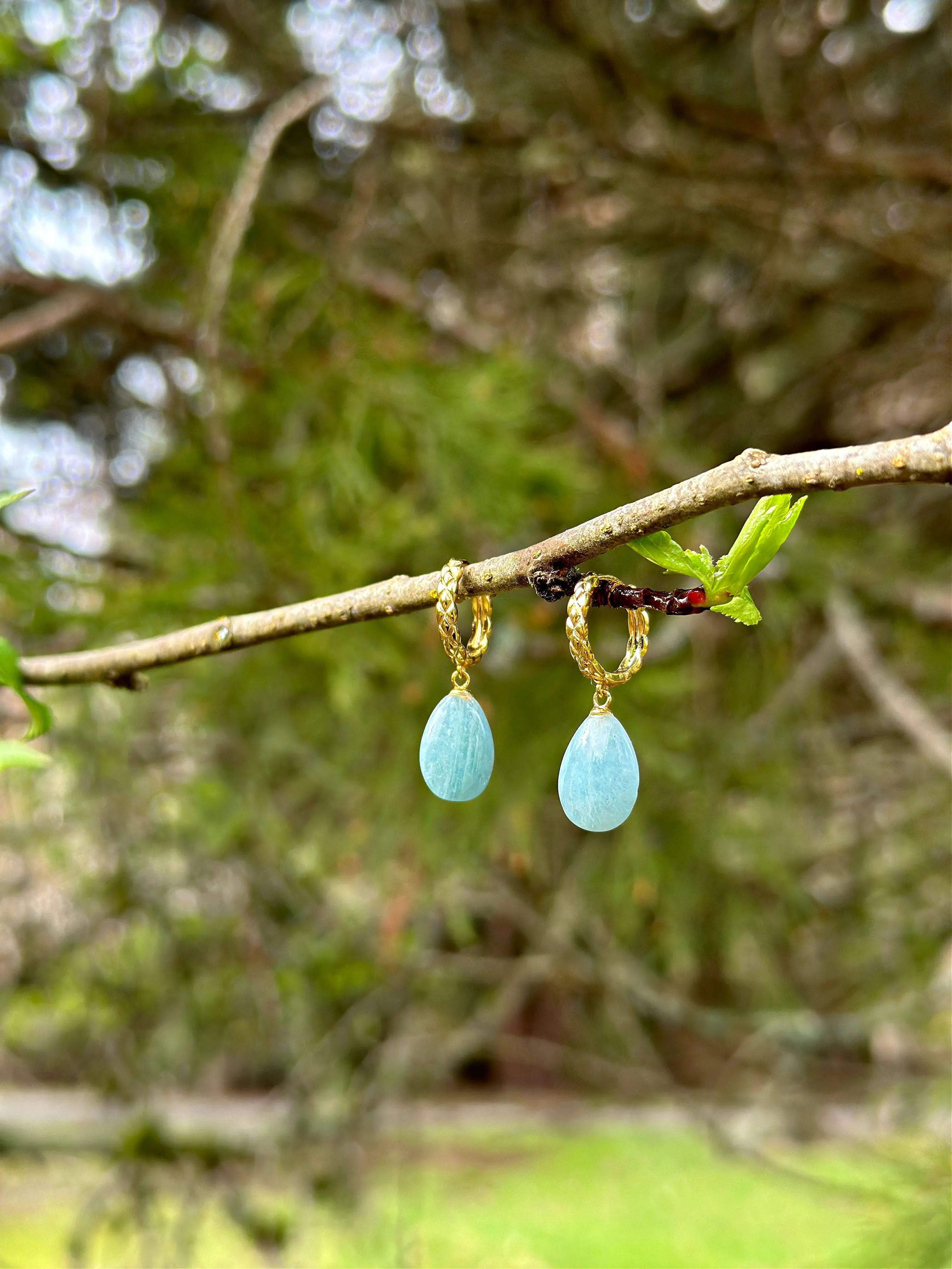 Aquamarine Petal Hoop Earrings