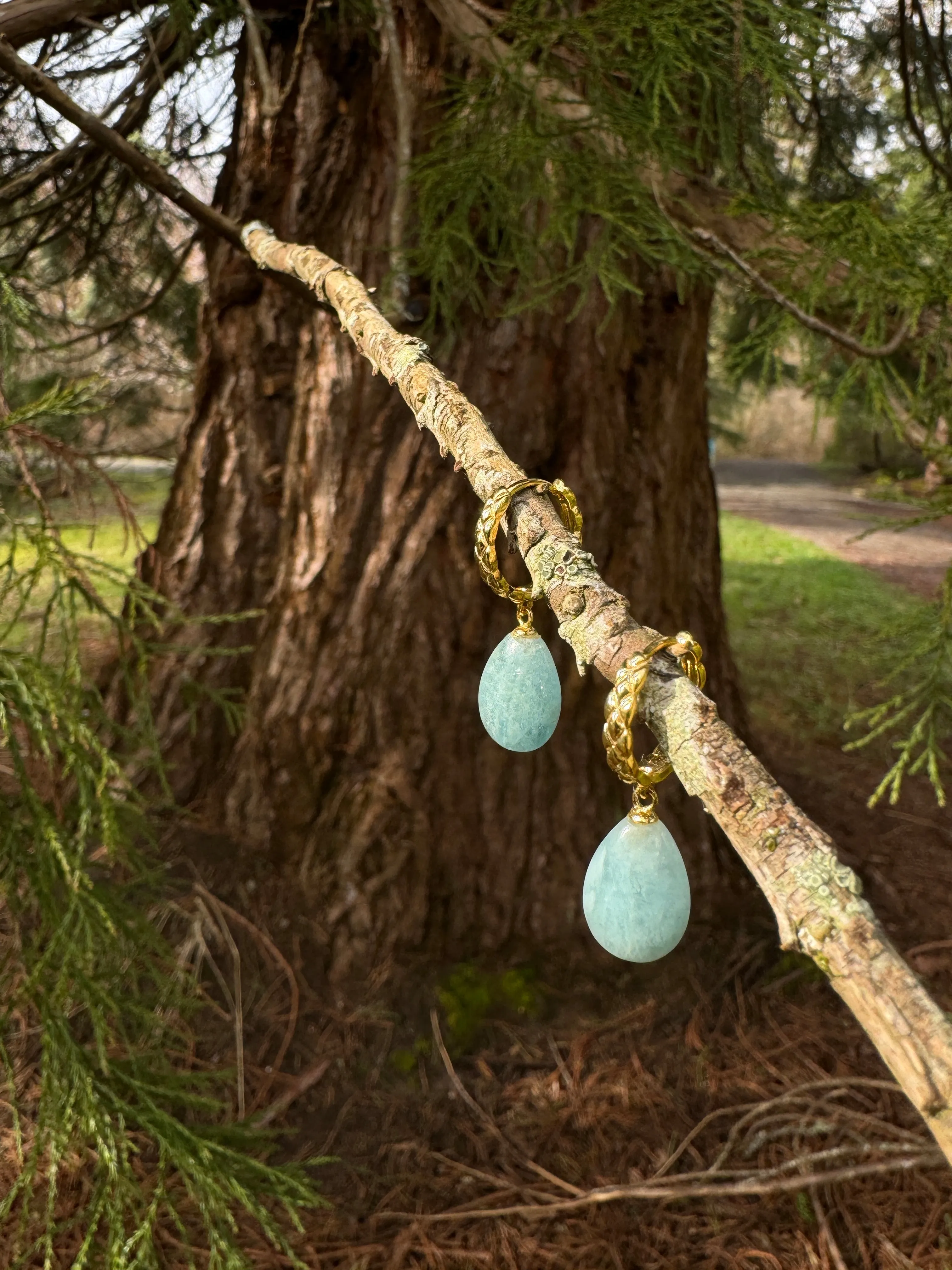 Aquamarine Petal Hoop Earrings