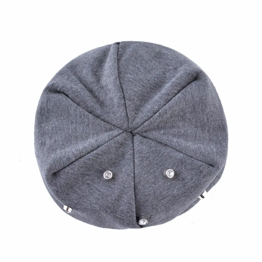 Autumn Cotton Rhinestone Slouch Beanies Hats for Women