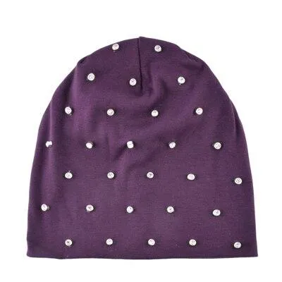 Autumn Cotton Rhinestone Slouch Beanies Hats for Women