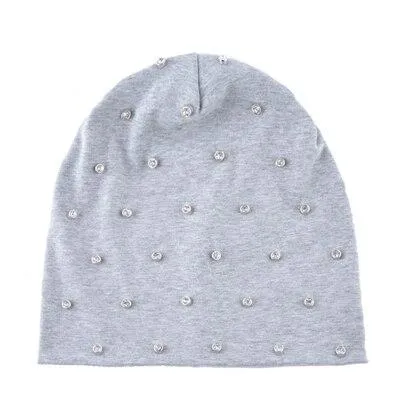 Autumn Cotton Rhinestone Slouch Beanies Hats for Women