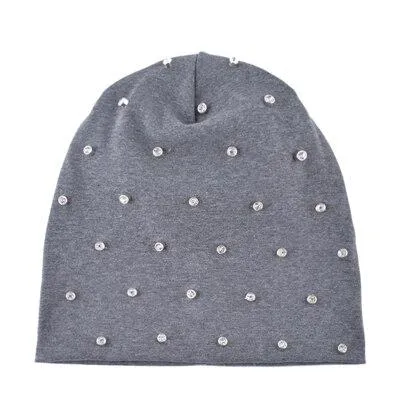 Autumn Cotton Rhinestone Slouch Beanies Hats for Women