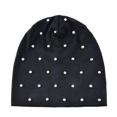 Autumn Cotton Rhinestone Slouch Beanies Hats for Women