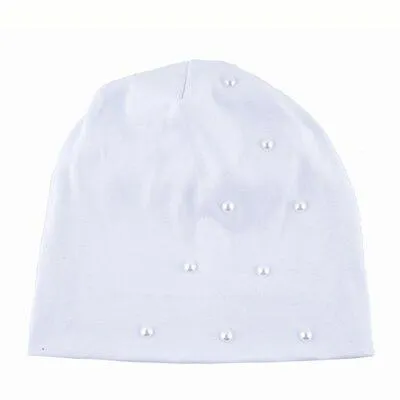 Autumn Fashion Cotton Pearl Knitted Beanie Caps for Women