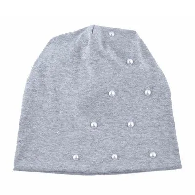 Autumn Fashion Cotton Pearl Knitted Beanie Caps for Women