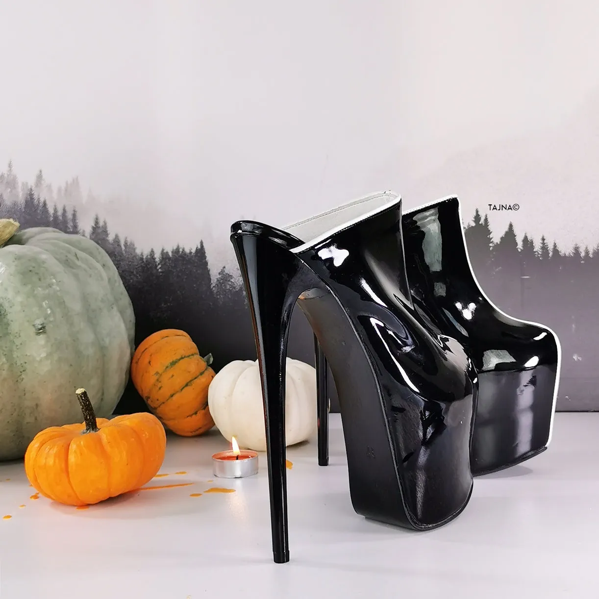 Black Gloss Sabo High Heel Mules