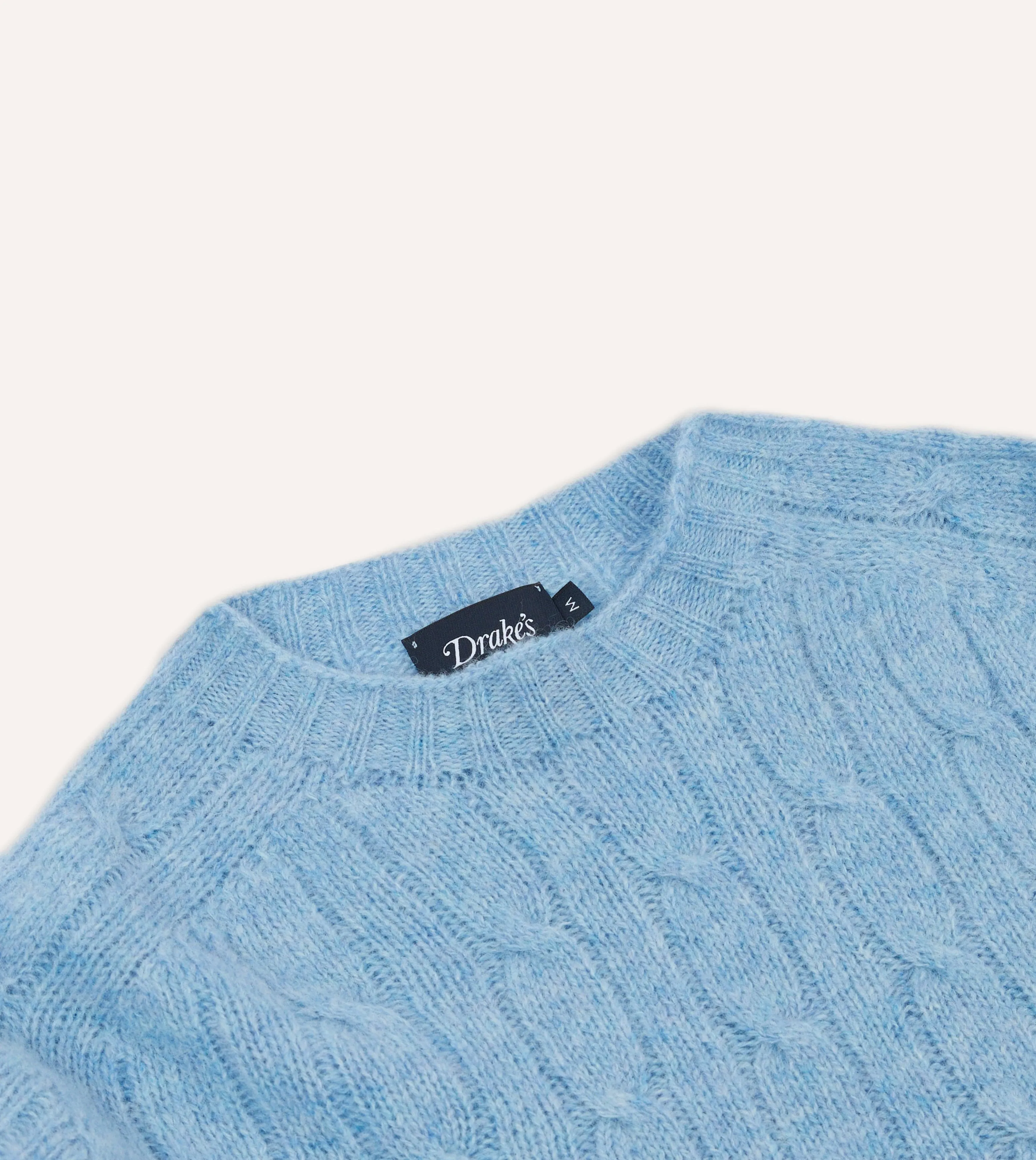 Blue Brushed Shetland Cable Knit Crew Neck Jumper