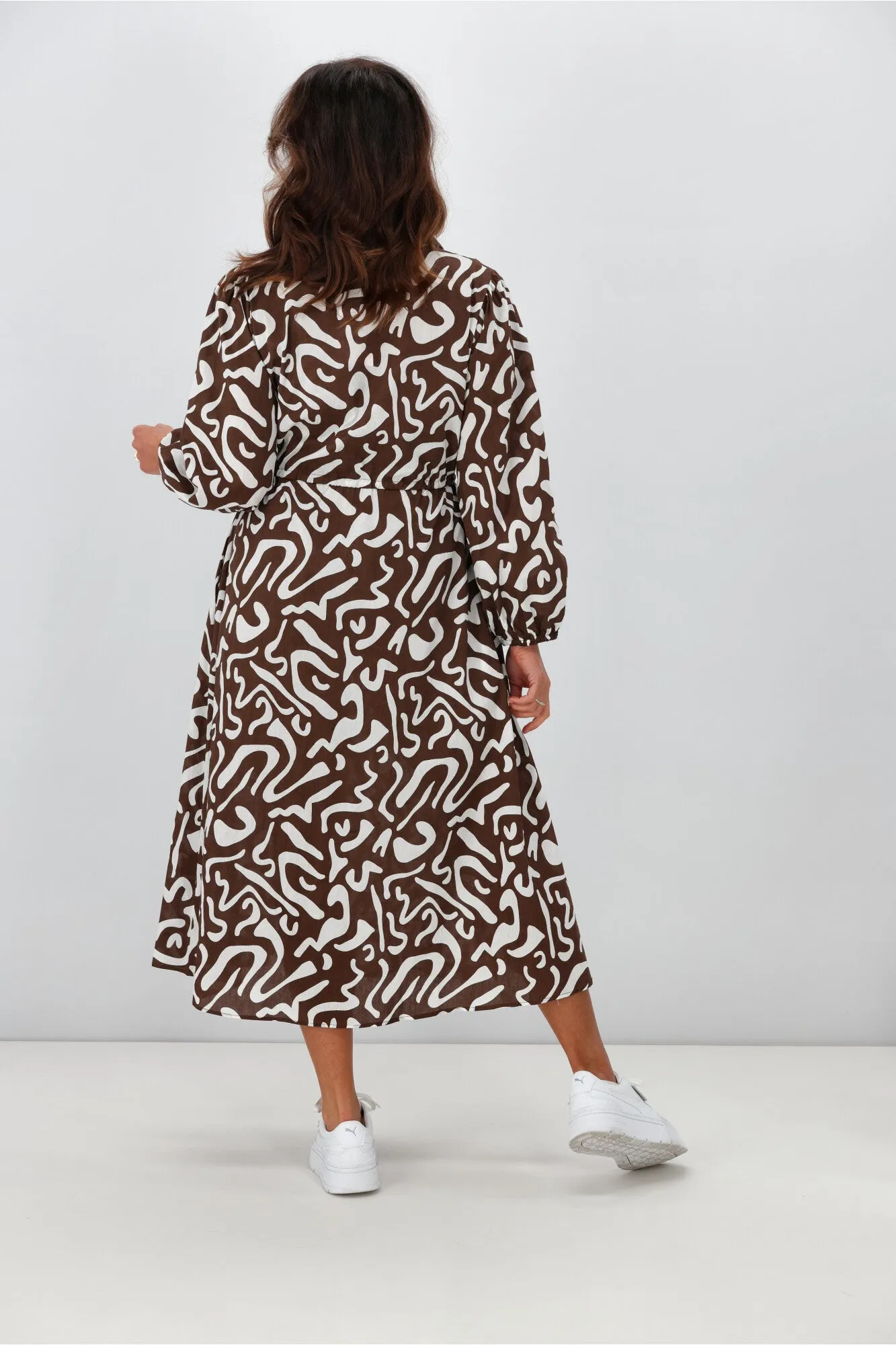 Boho Australia Cline Midi Dress Brown White