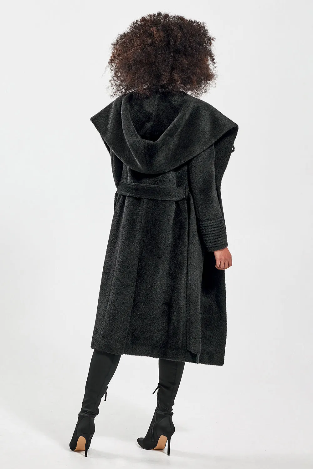 Bouclé Alpaca Long Hooded Wrap Coat