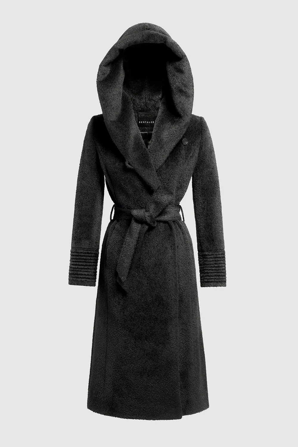 Bouclé Alpaca Long Hooded Wrap Coat