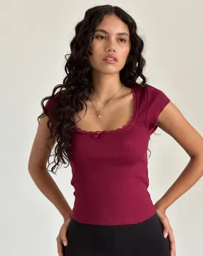 Bovillo Cap Sleeve Top in Burgundy