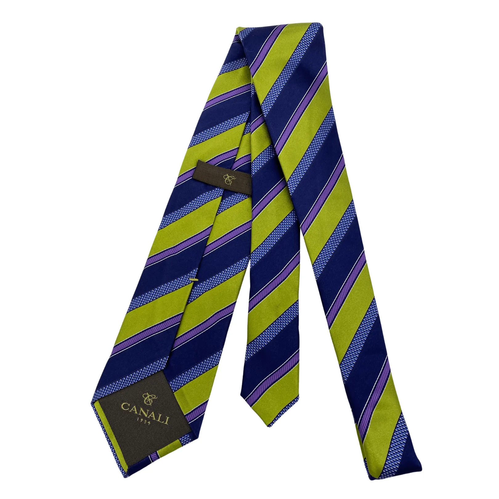 CANALI Textured Diagonal Stripe Tie - Blue, Purple, Lime