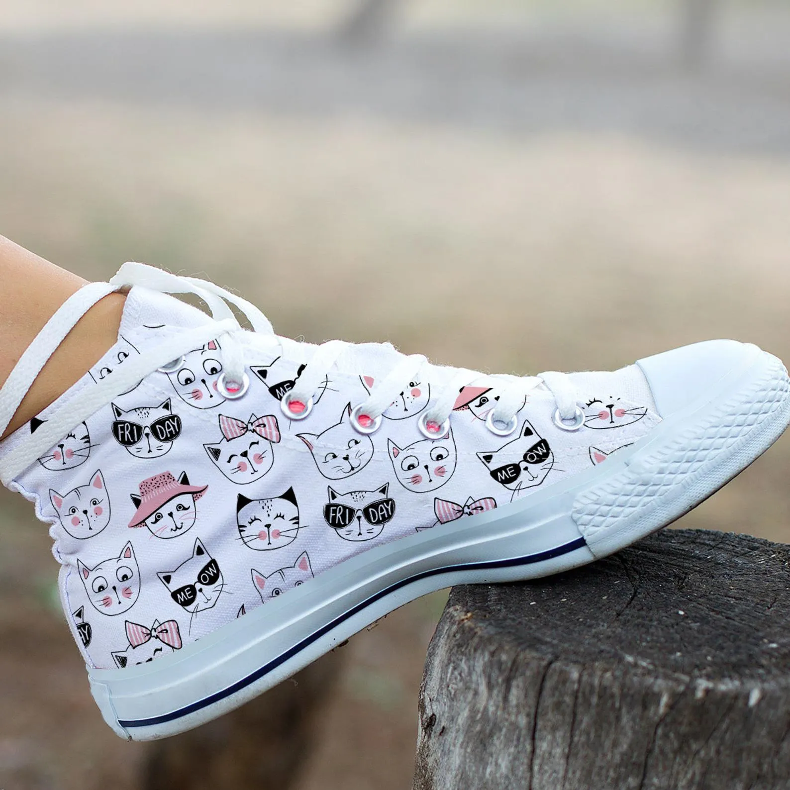 Cat Lover Shoes Cat Printed Sneakers Cat Pattern Cute Shoes Cat Owner Gifts Custom High Top Converse Style Sneakers For Adults Women & Men