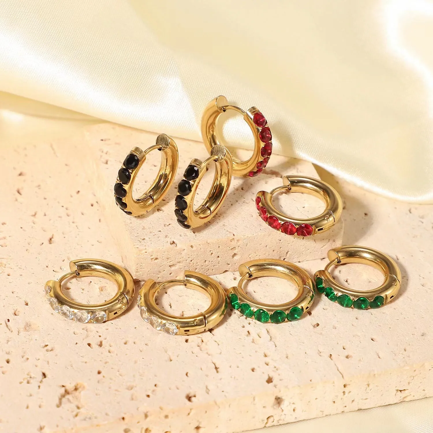 Chunky Gemstone Huggie Hoop Earrings