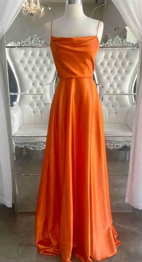 Cowl Neck Satin Long Prom Dress with Slit