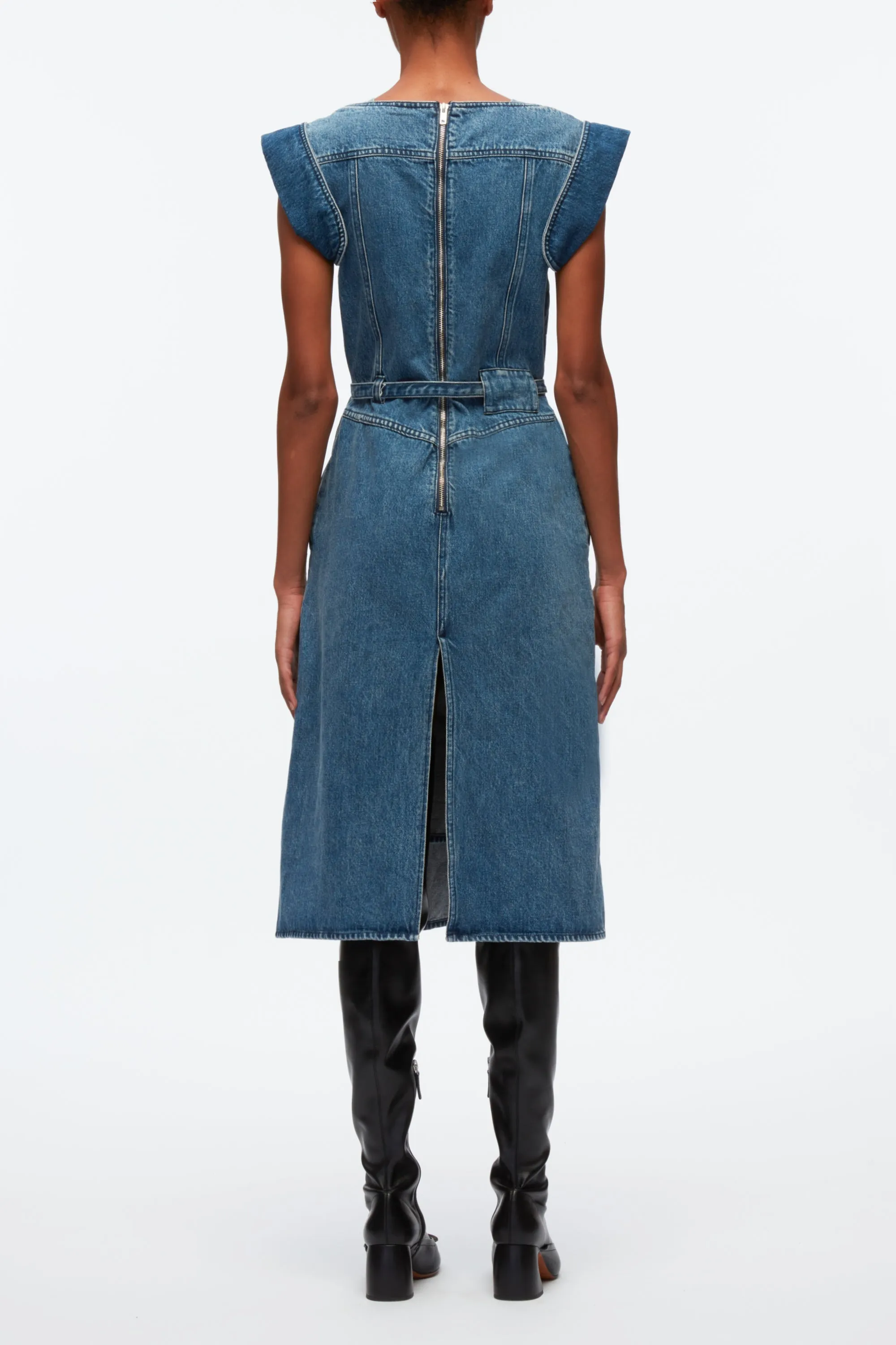 Deconstructed Belted Denim Dress