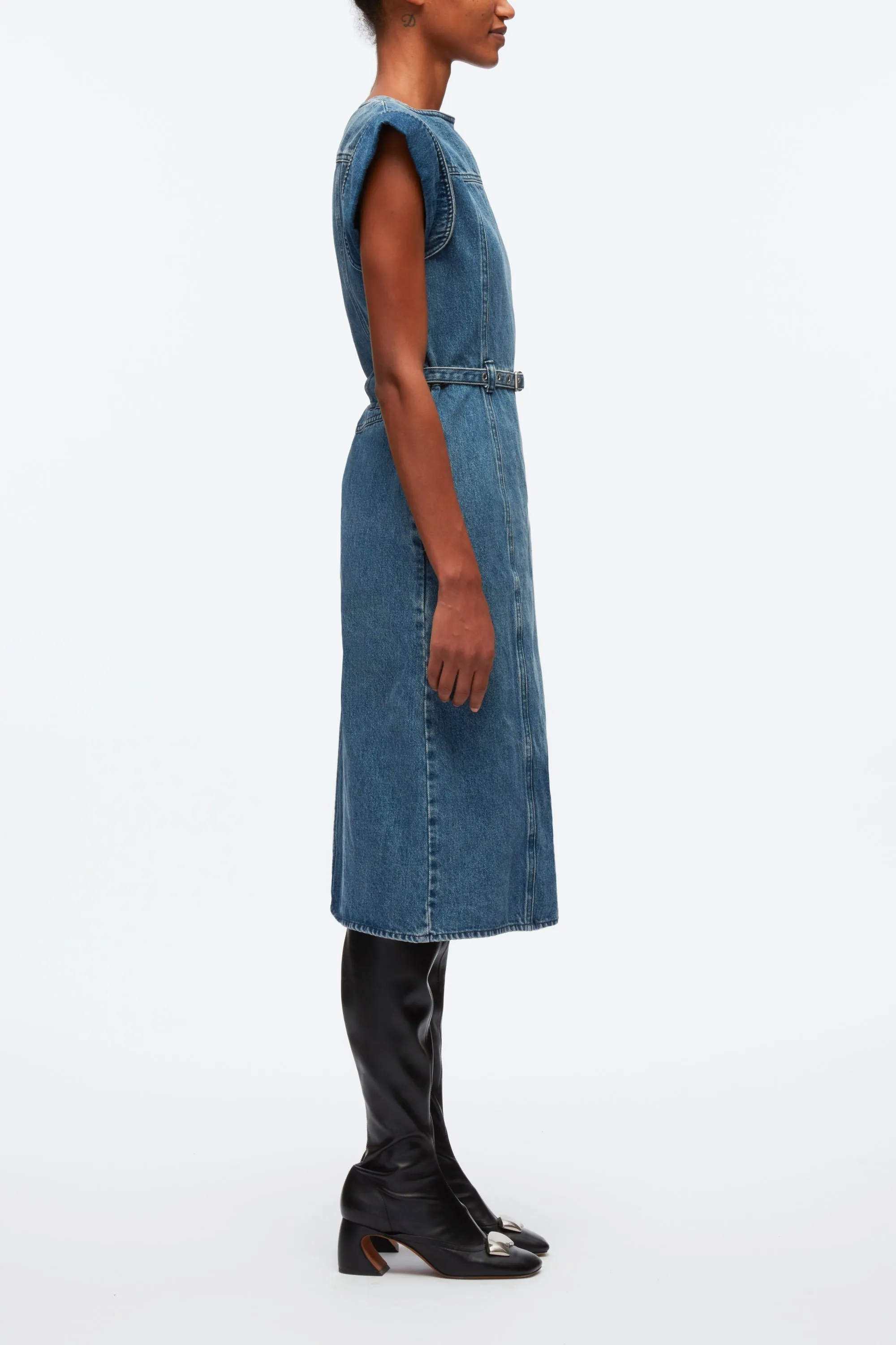 Deconstructed Belted Denim Dress