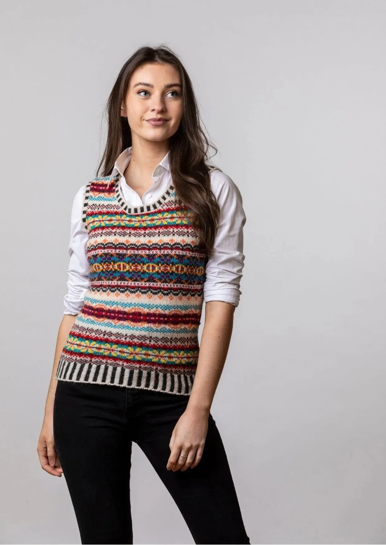 Eribe Westray Fair Isle Vest in Firefly