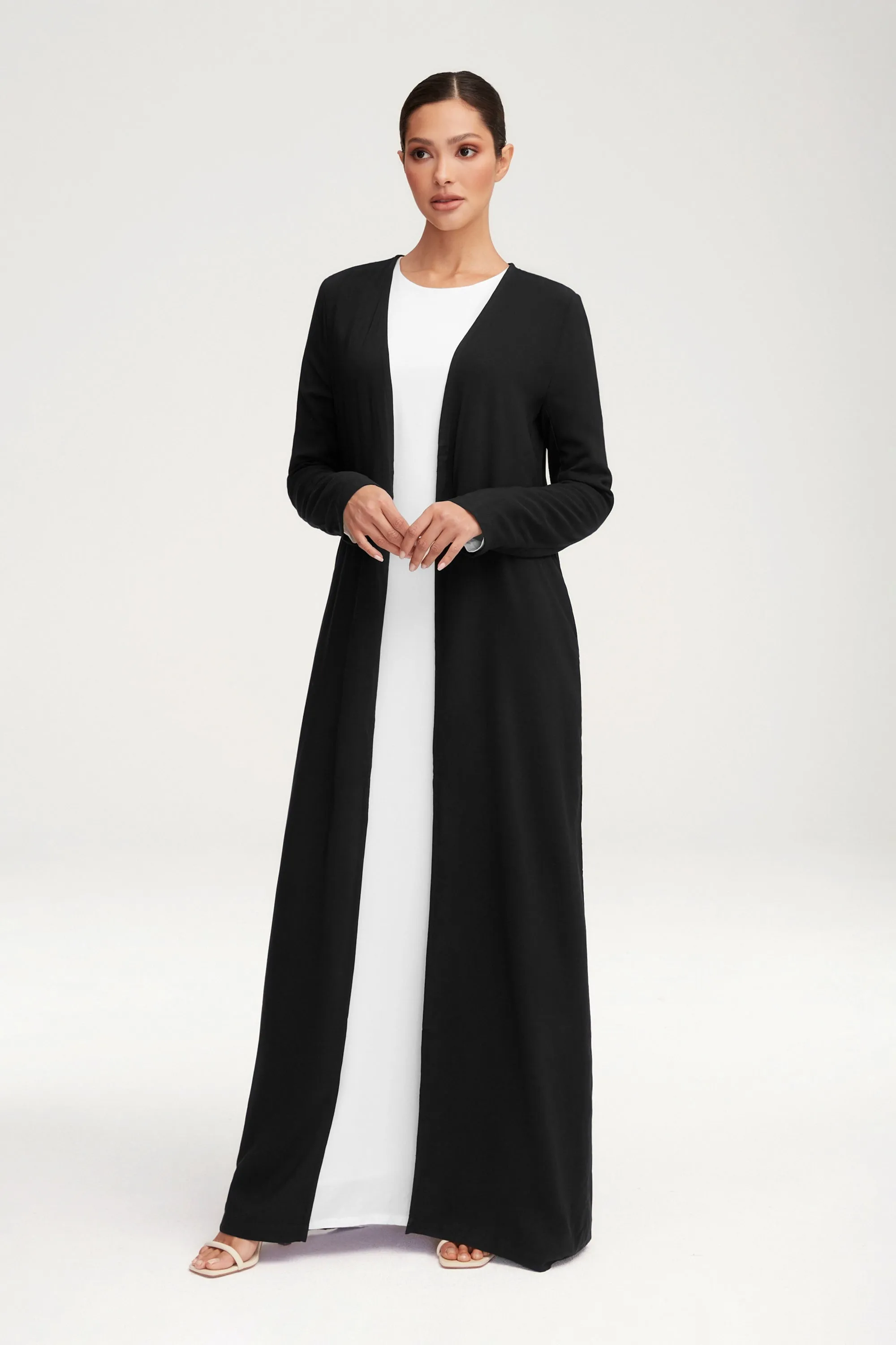 Essential Woven Open Abaya - Black