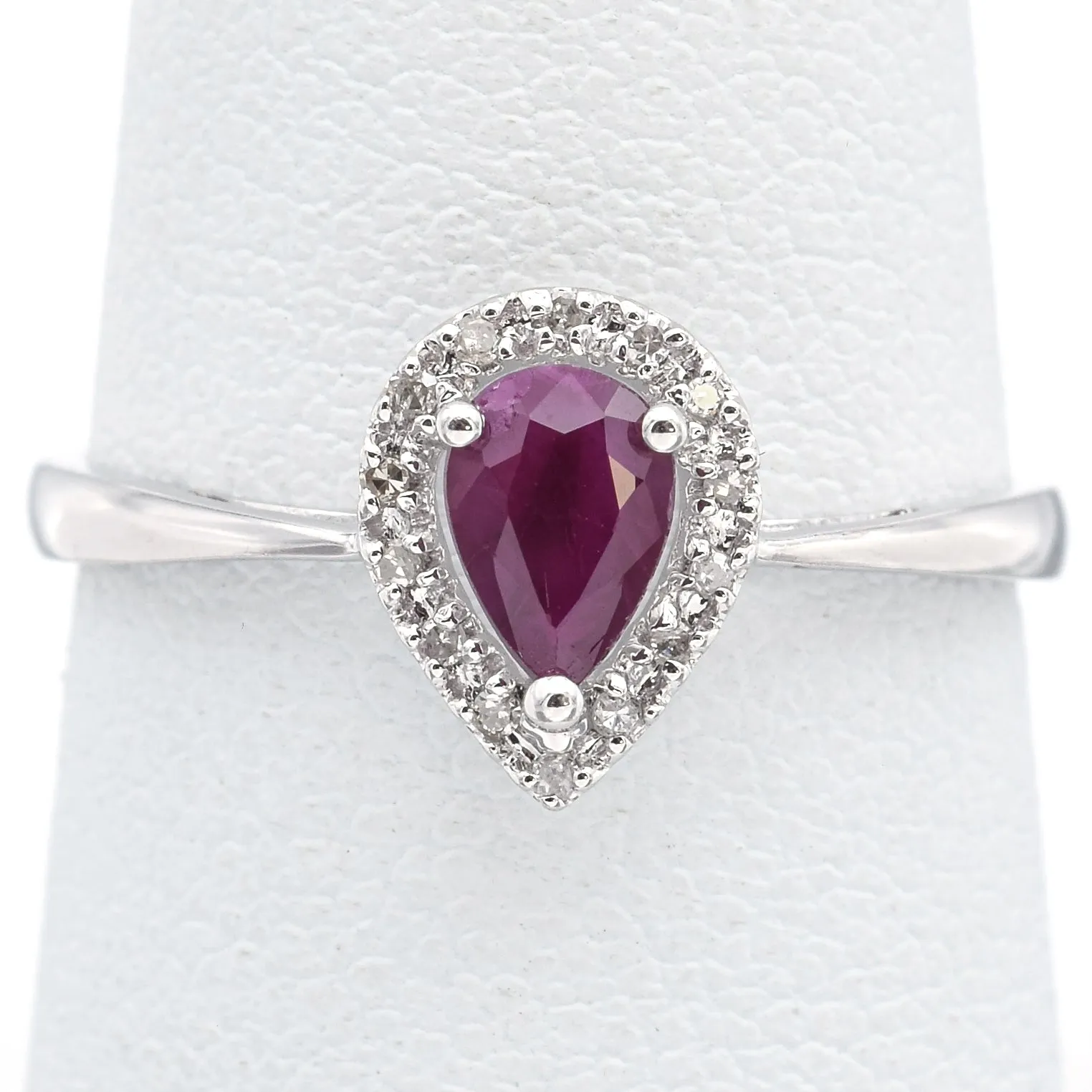 Estate 14K White Gold Ruby & Diamond Band Ring Size 7