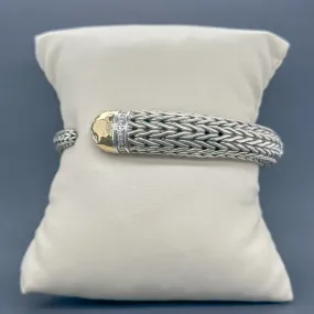 Estate John Hardy SS 18 0.01cttw G-H/SI1 Diamond Braided Kickstand Cuff Bracelet