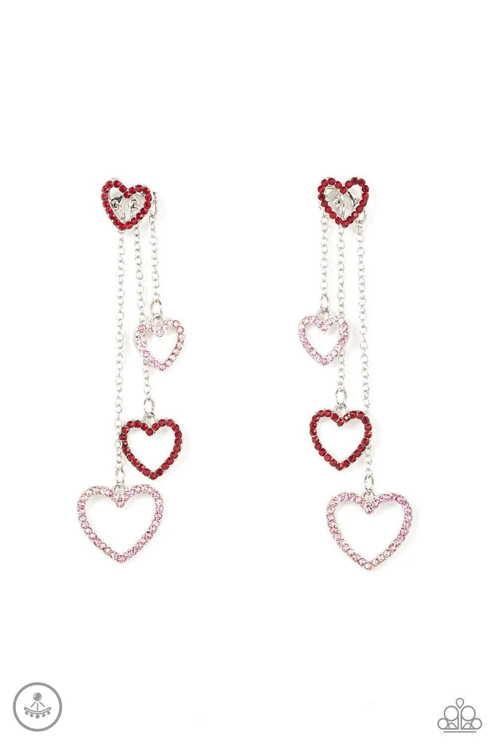 Falling In Love Multi Red and Pink Heart Jacket Earrings - Paparazzi Accessories